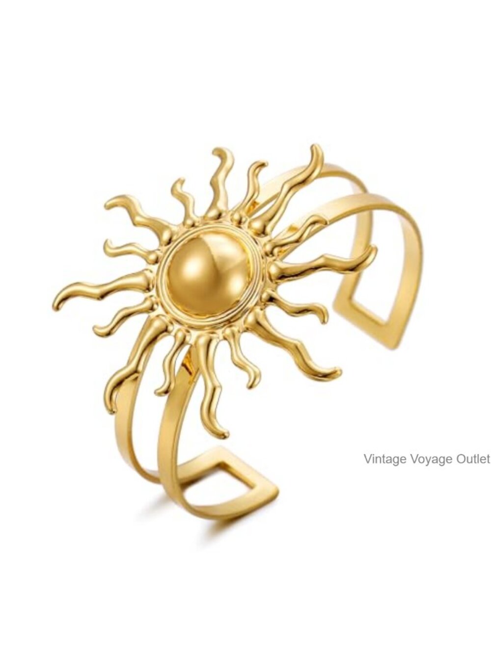 Gold Tone Sun Cuff Bracelet Adjustable Open Bangle Summer Beach Jewelry for